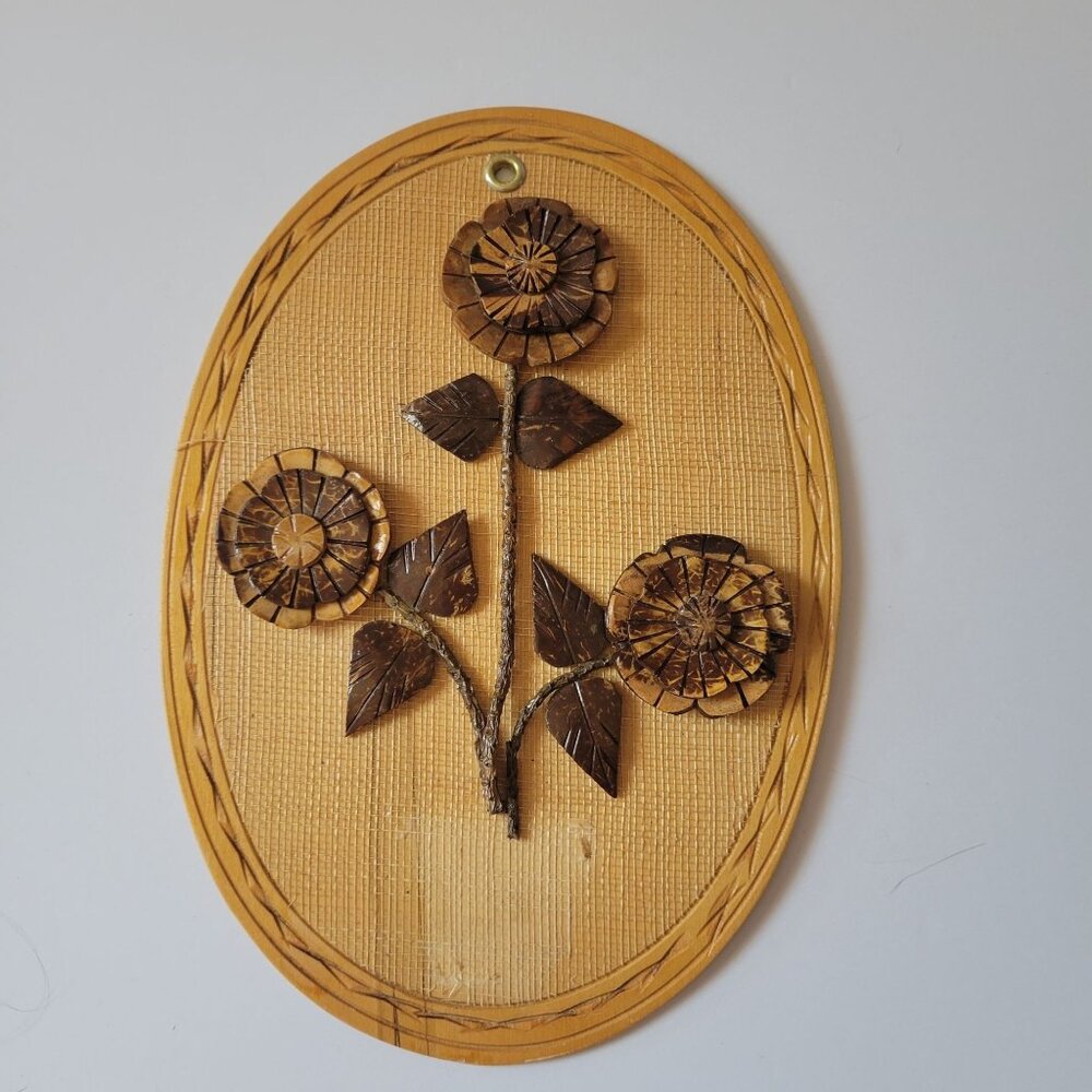 Handcrafted Philippines Oval Woven Wall Art With Floral Design